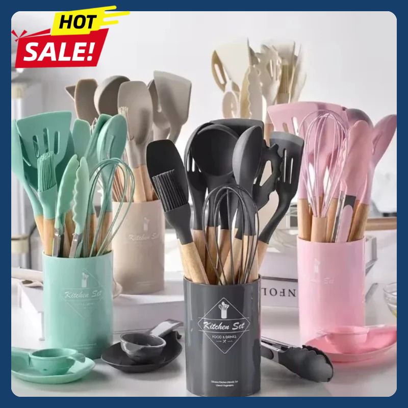 Silicone Spatula Set - 12Pcs Set Peralatan Masak Silikon Anti